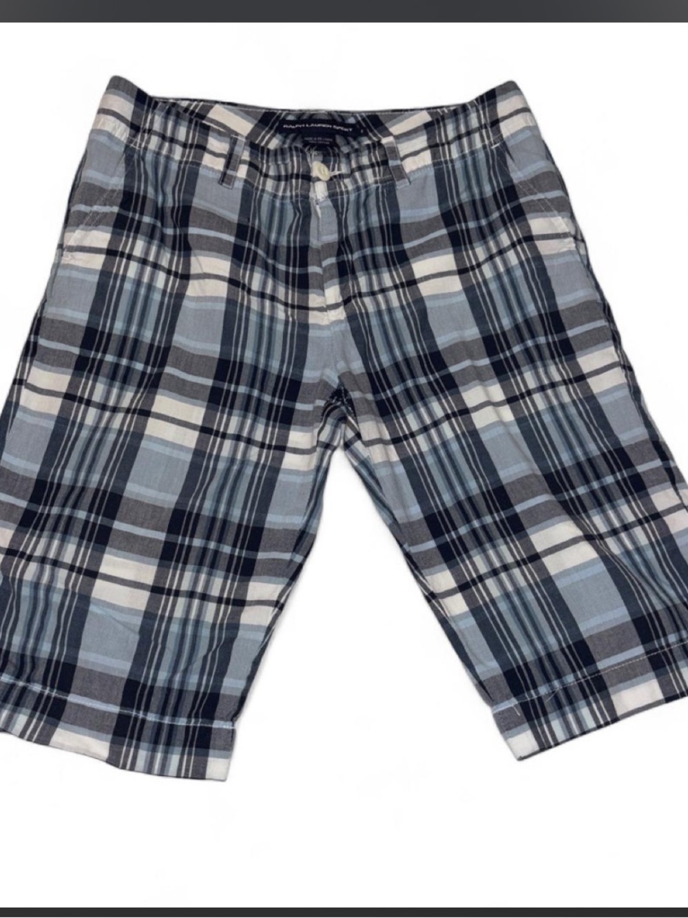Vintage Ralph Lauren Sport Light Blue, Navy & Gray Plaid Shorts